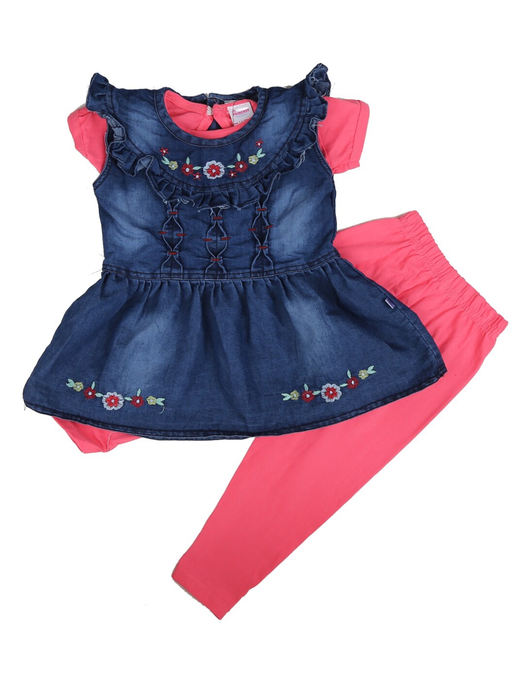 

V-Mart Unisex Kids Coral & Blue Embellished Tunic with Leggings