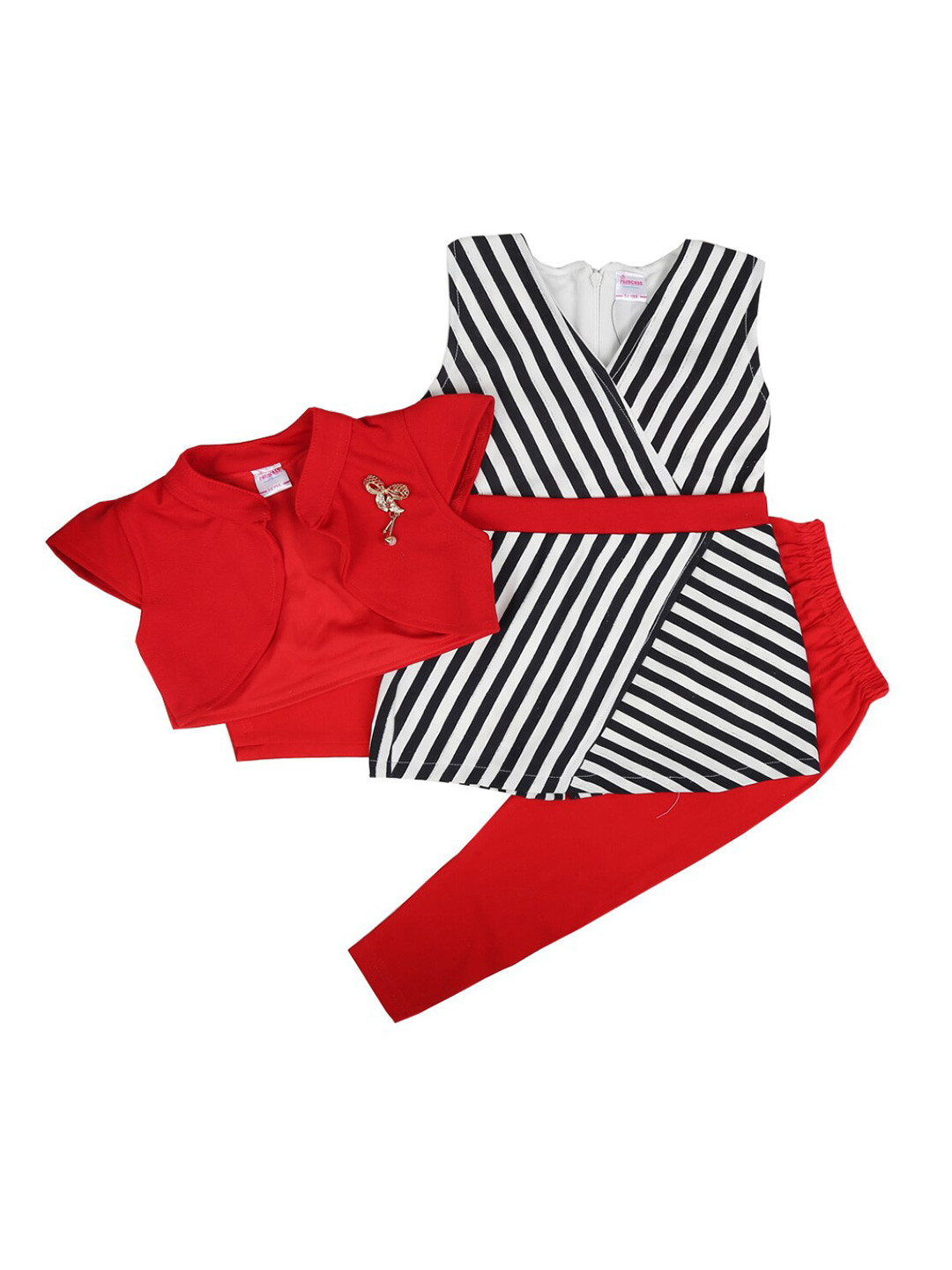 

V-Mart Girls Red Striped Pure Cotton Top with Leggings