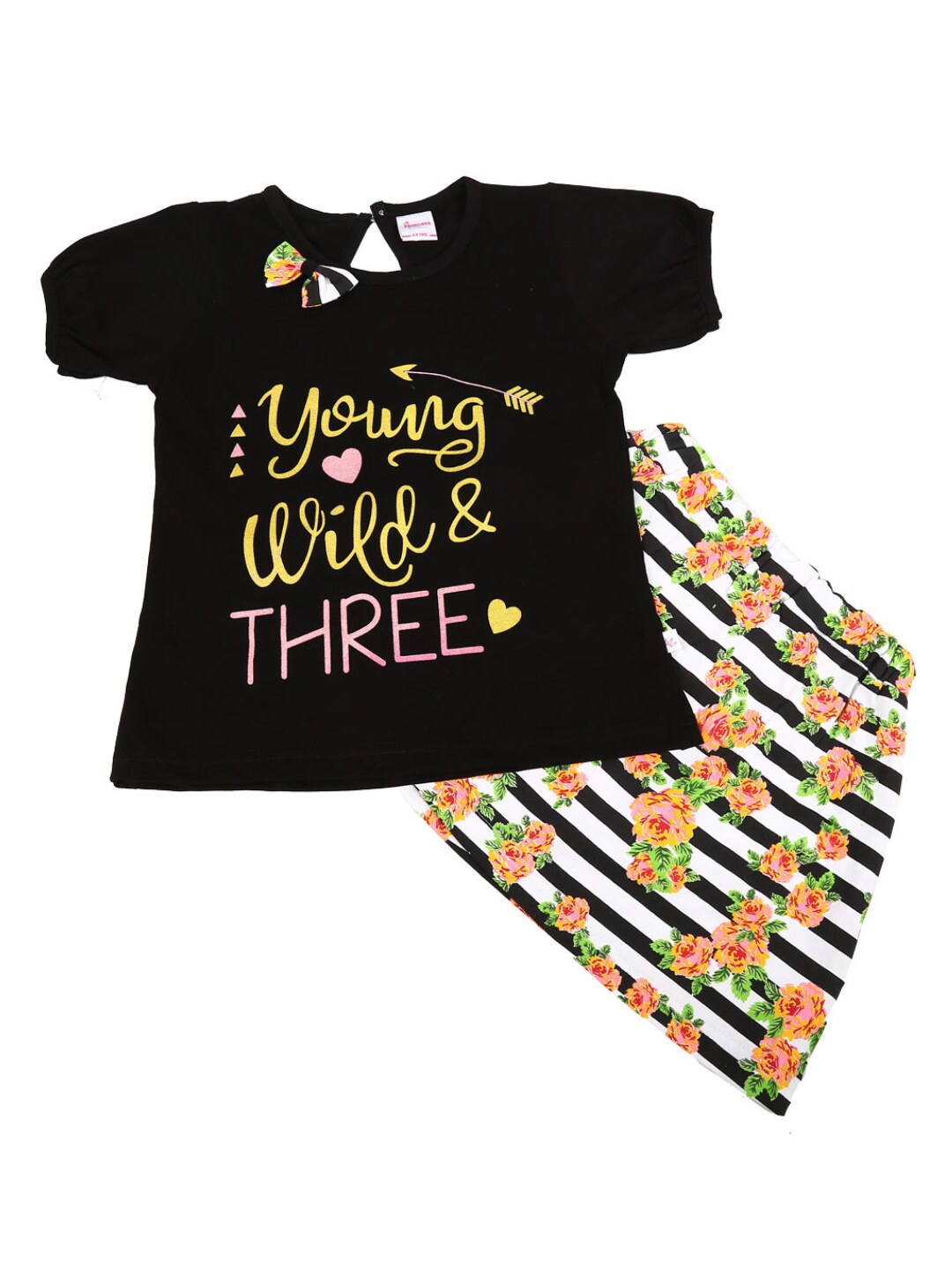 

V-Mart Girls Black & White Printed Top with Skirt