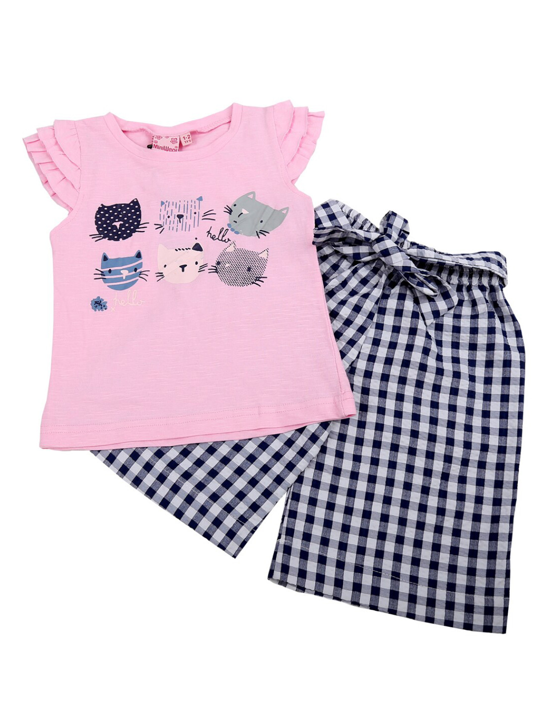 

V-Mart Unisex Kids Pink & Navy Blue Printed Cotton T-shirt with Shorts