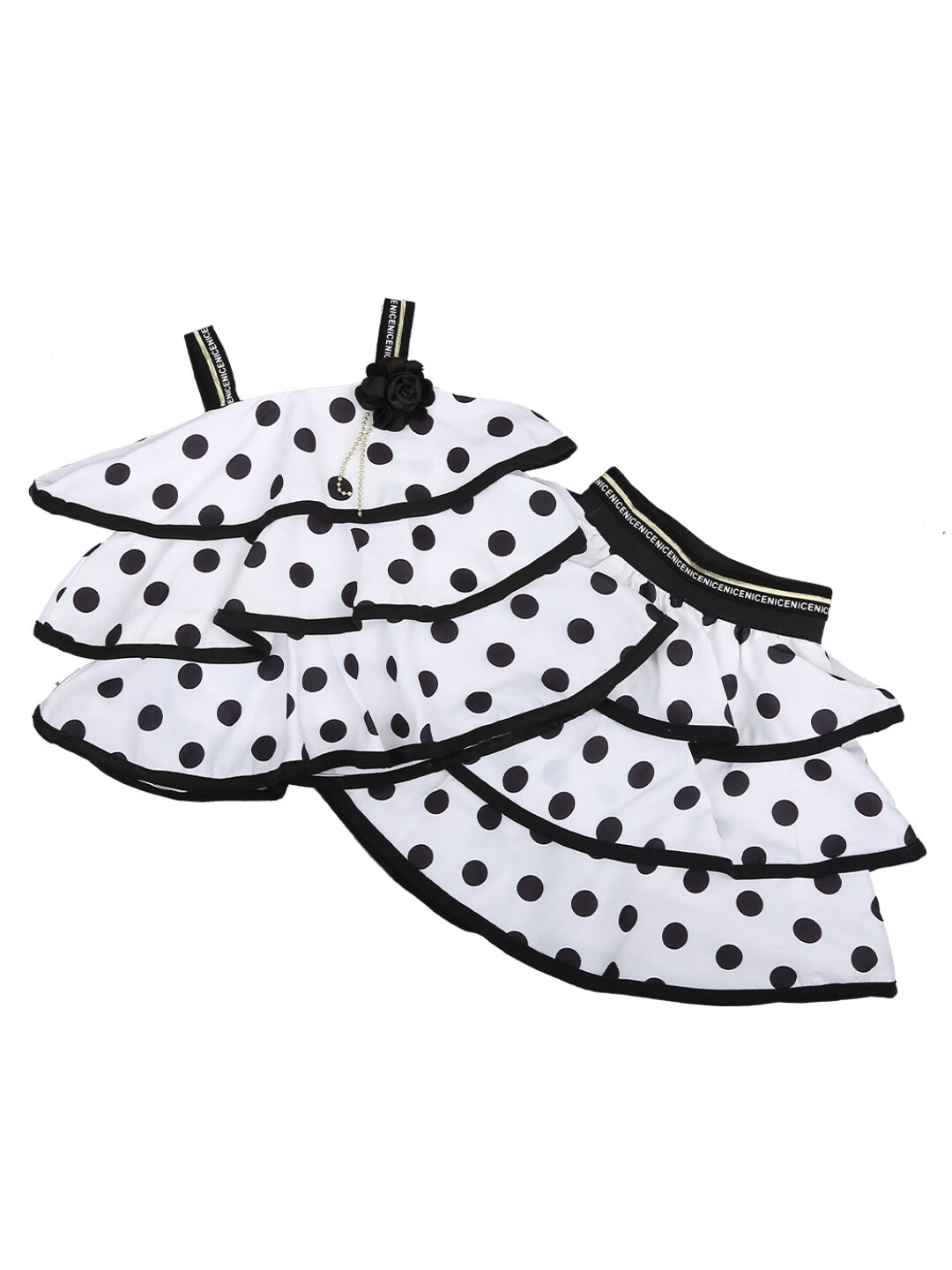 

V-Mart Girls White & Black Printed Cotton Top with Skirt