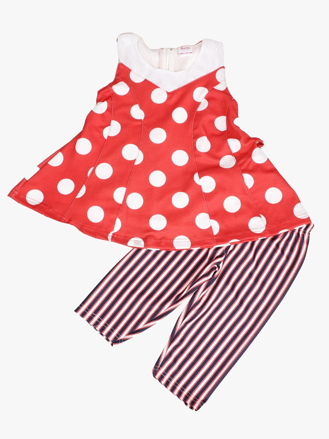 

V-Mart Kids Red & White Printed Pure Cotton Tunic with Trousers