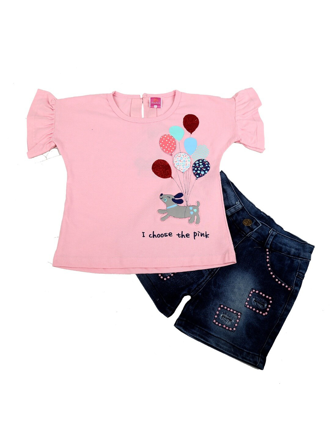 

V-Mart Girls Pink & Blue Printed Top with Shorts