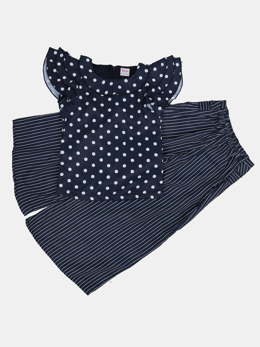 

V-Mart Girls Polka Dot Printed Cotton Top with Palazzos Set, Navy blue