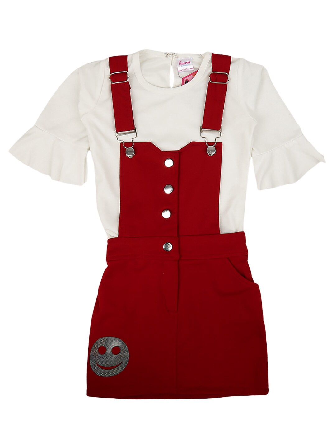 

V-Mart Girls Pure Cotton Top with Dungaree Set, Maroon