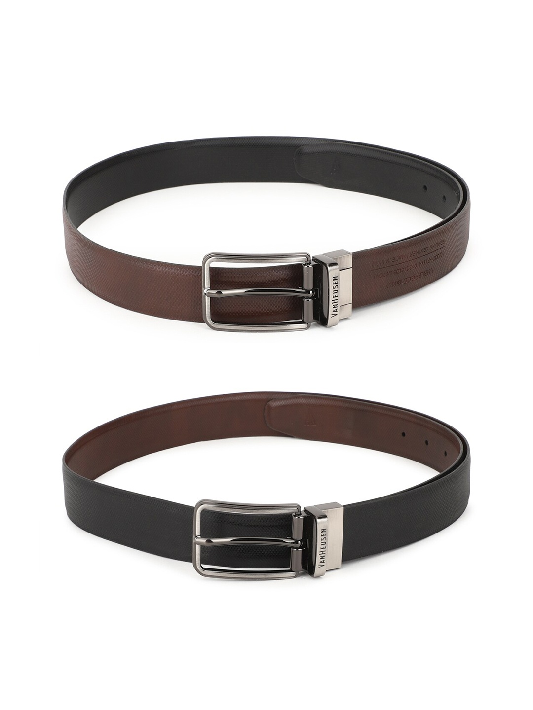 

Van Heusen Men Black & Brown Textured Leather Reversible Belt