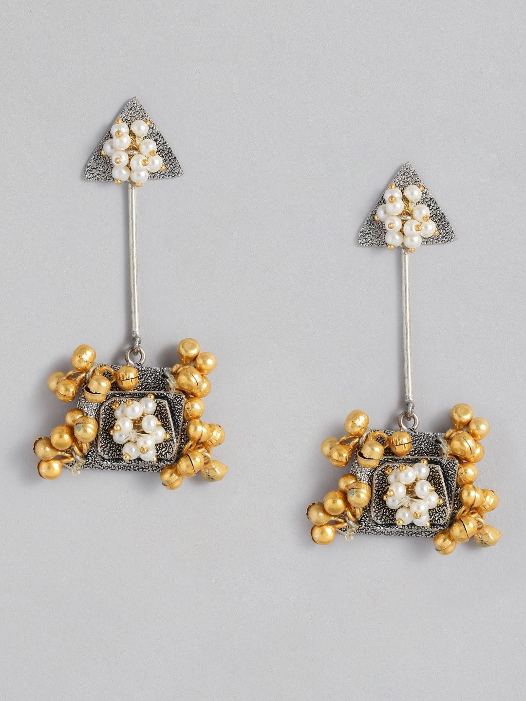 

MIDASKART Silver-Toned & Gold-Toned Contemporary Drop Earrings