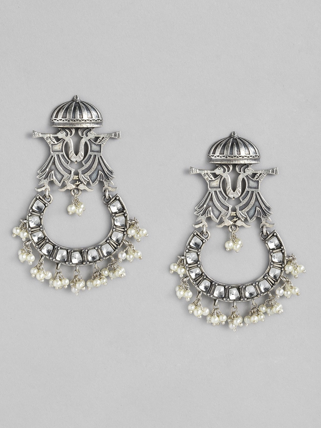

MIDASKART Silver-Toned Contemporary Chandbalis Earrings