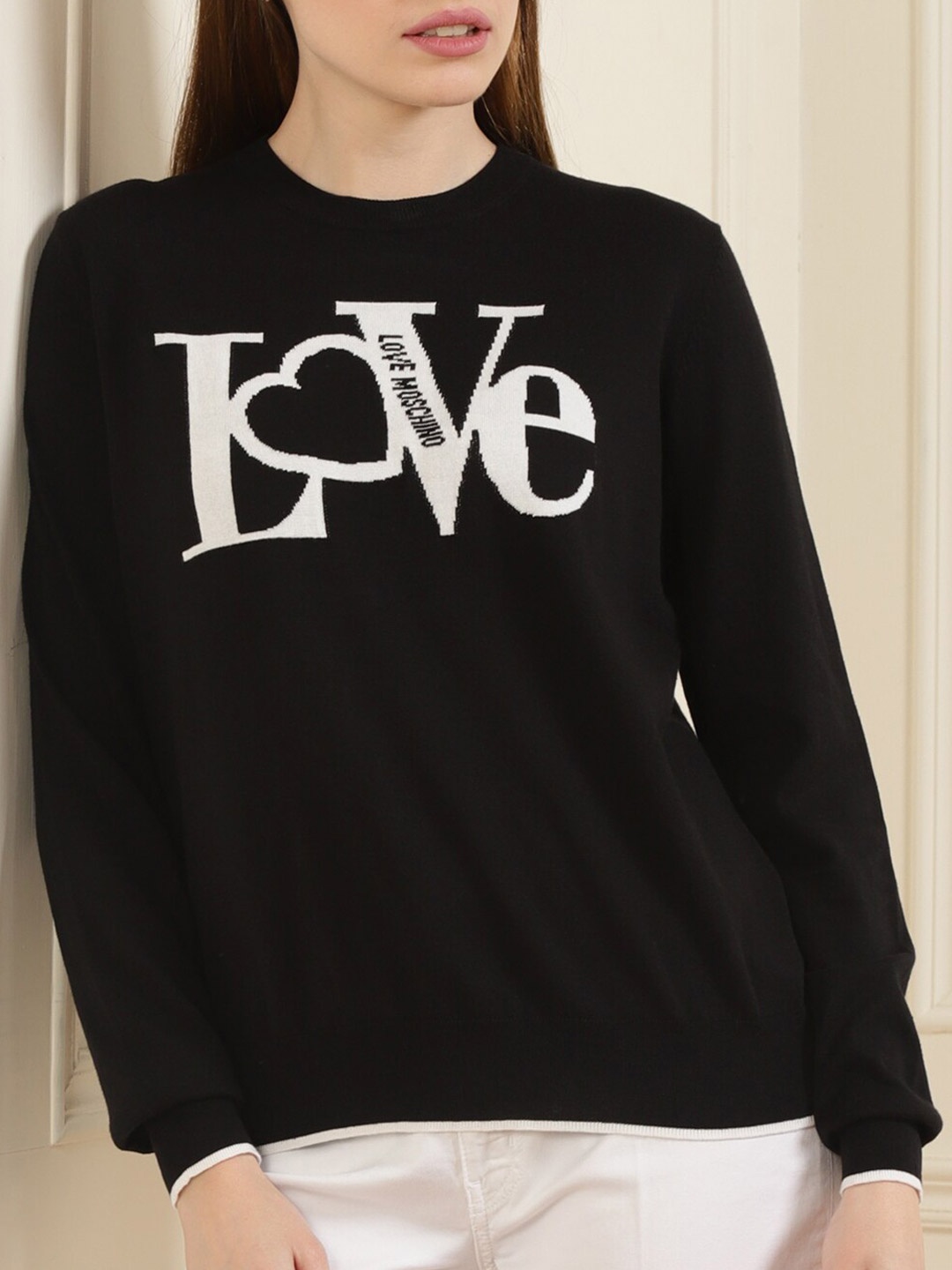 

LOVE MOSCHINO Women Black Pure Cotton Printed Sweatshirt