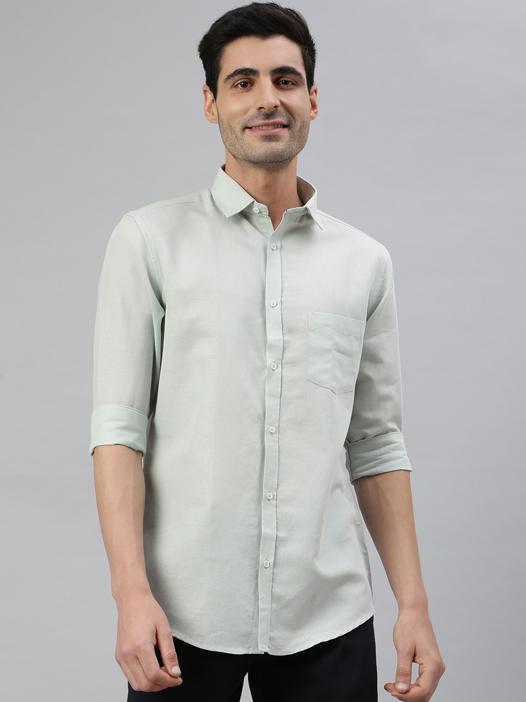 

MR BUTTON Men Green Smart Slim Fit Casual Shirt