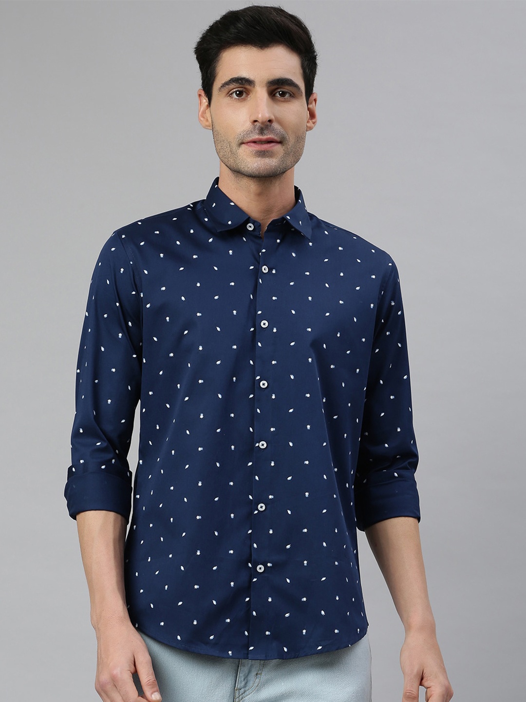 

MR BUTTON Men Blue Smart Slim Fit Printed Cotton Casual Shirt