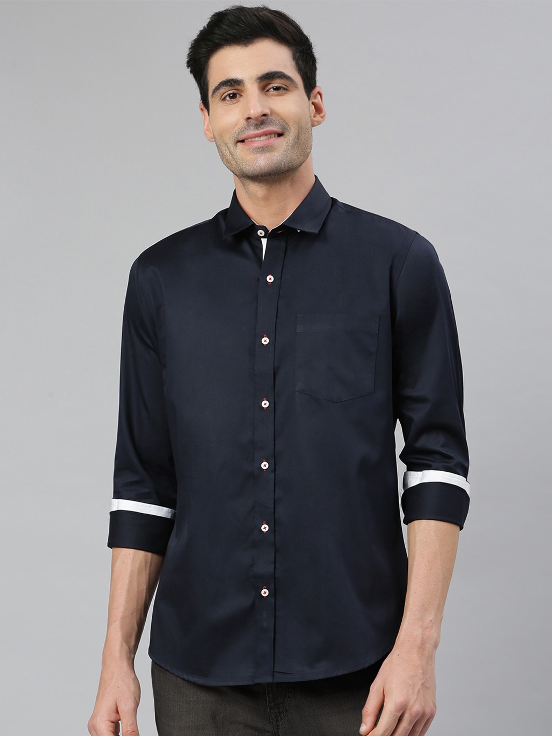 

MR BUTTON Men Blue Smart Slim Fit Casual Shirt