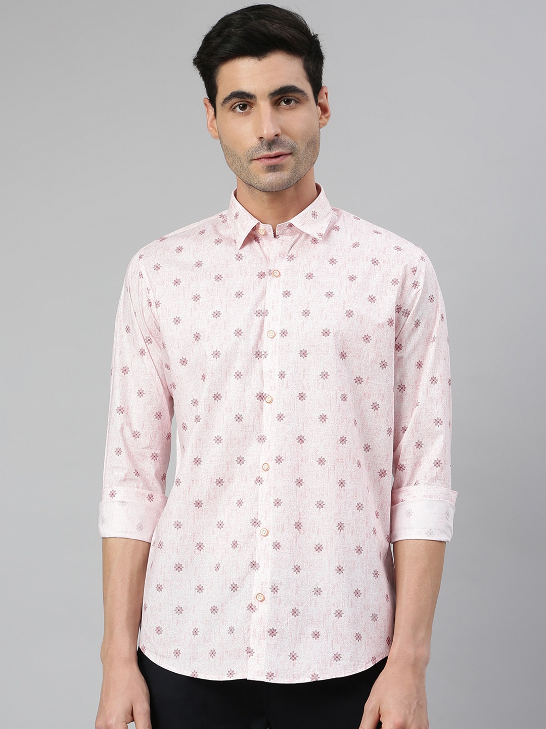 

MR BUTTON Men Pink Smart Slim Fit Printed Casual Shirt