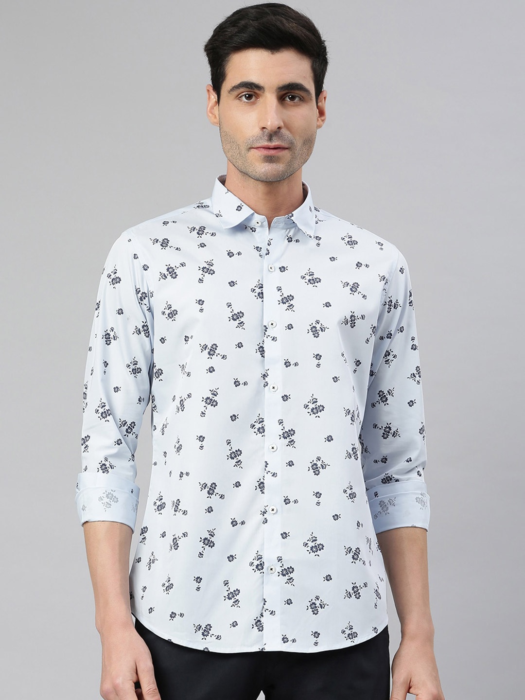 

MR BUTTON Men Blue Smart Slim Fit Printed Cotton Casual Shirt