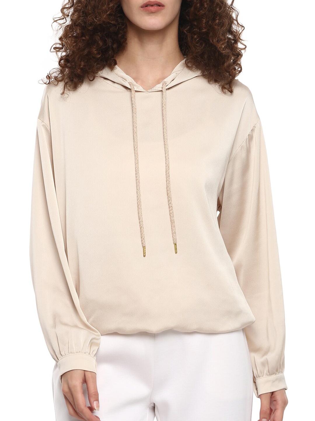 

Rinascimento Women White Solid Hooded Sweatshirt