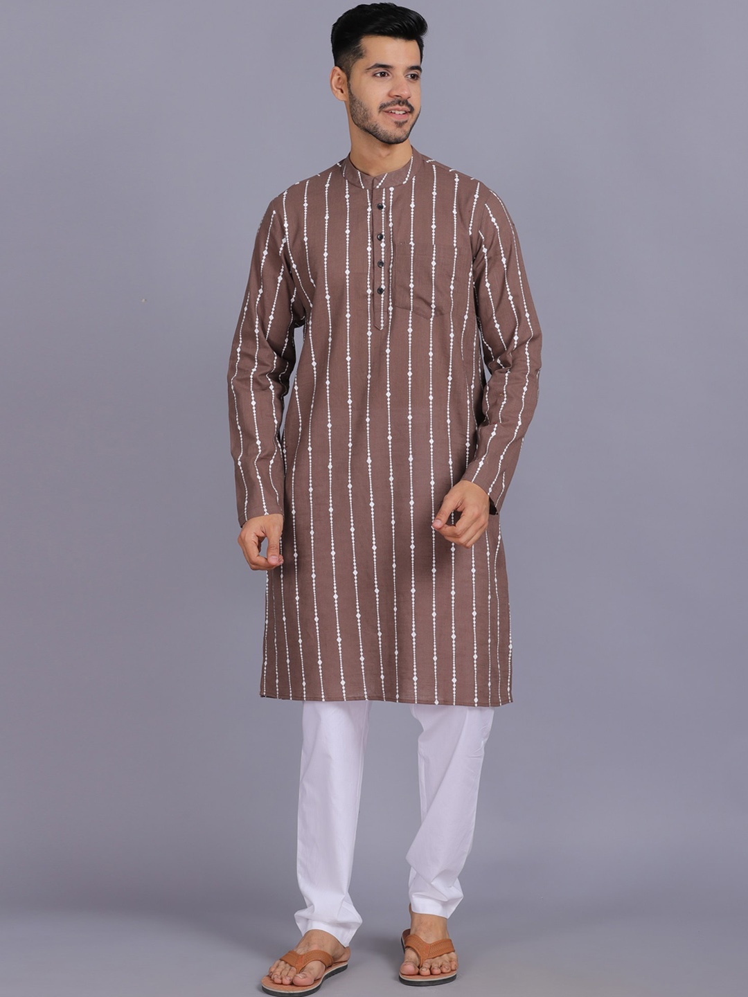 

Waahiba Men Mauve Printed Pure Cotton Kurta