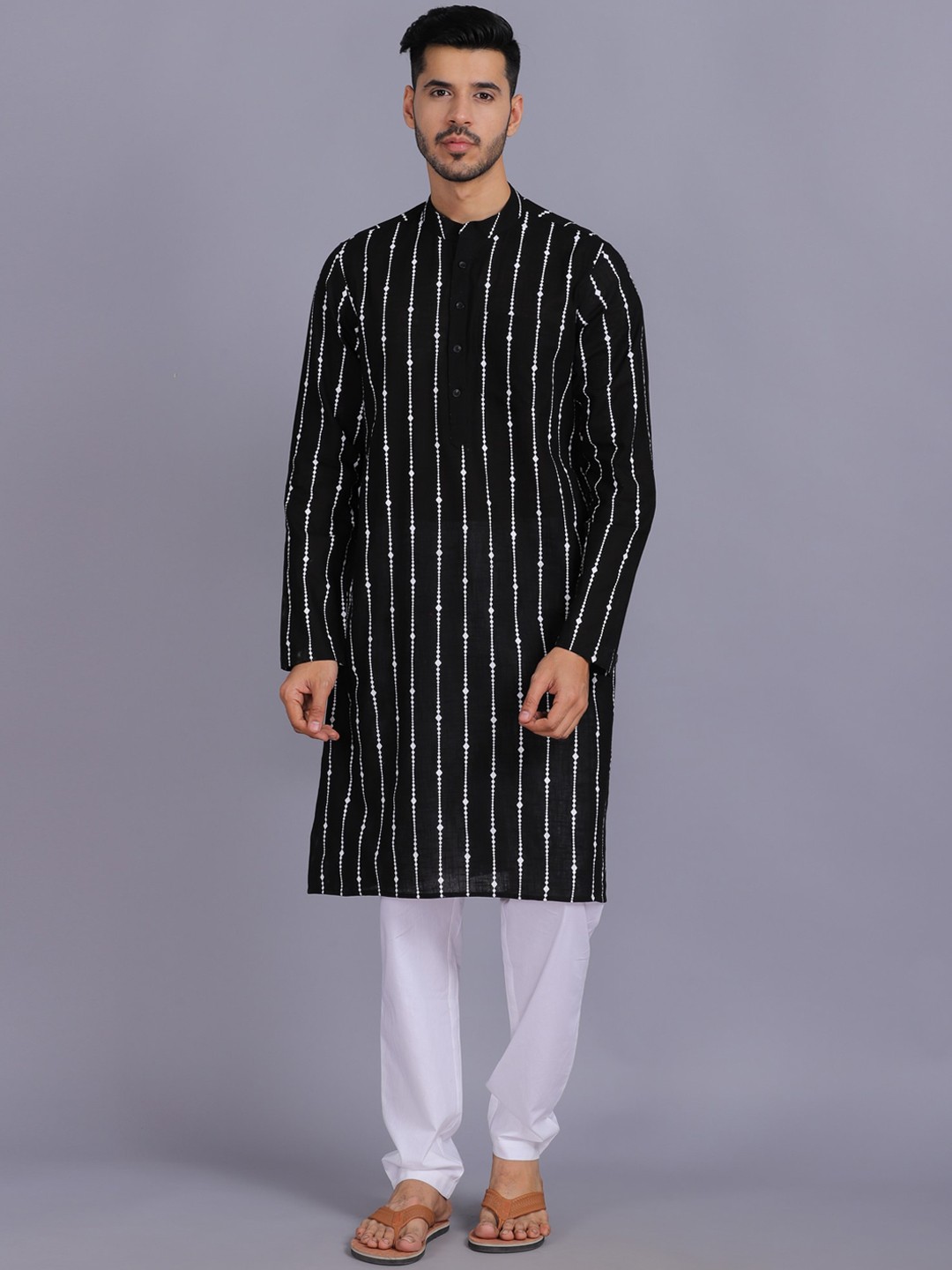 

Waahiba Men Black Ethnic Motifs Printed Straight Kurta