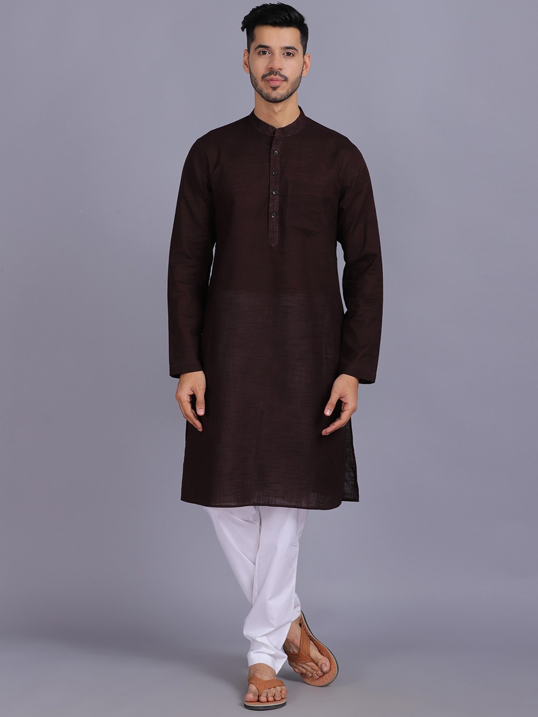 

Waahiba Men Coffee Brown Pure Cotton Kurta