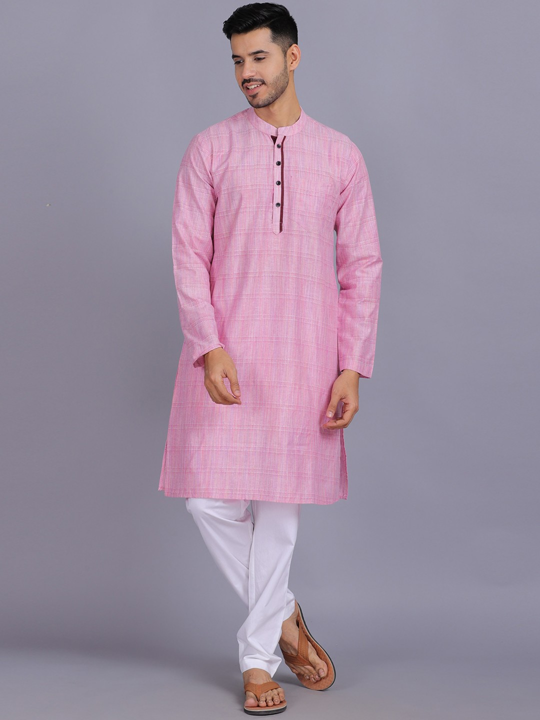 

Waahiba Men Pink Thread Work Kurta