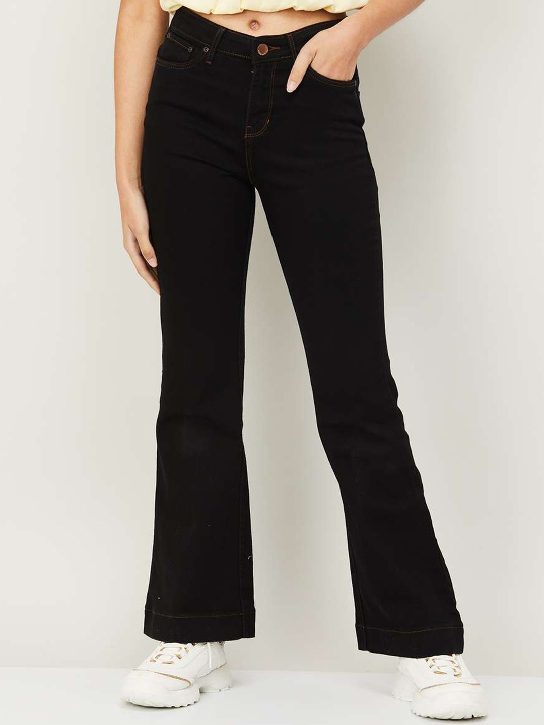 

Xpose Women Black Comfort Flared High-Rise Stretchable Jeans