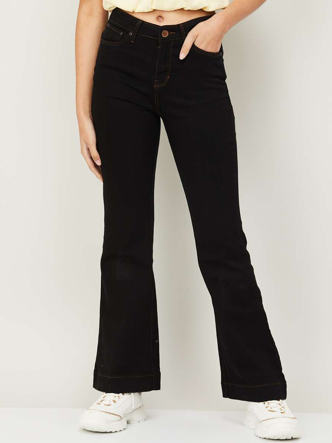 

Xpose Women Black Comfort Flared High-Rise Clean Look Stretchable Jeans