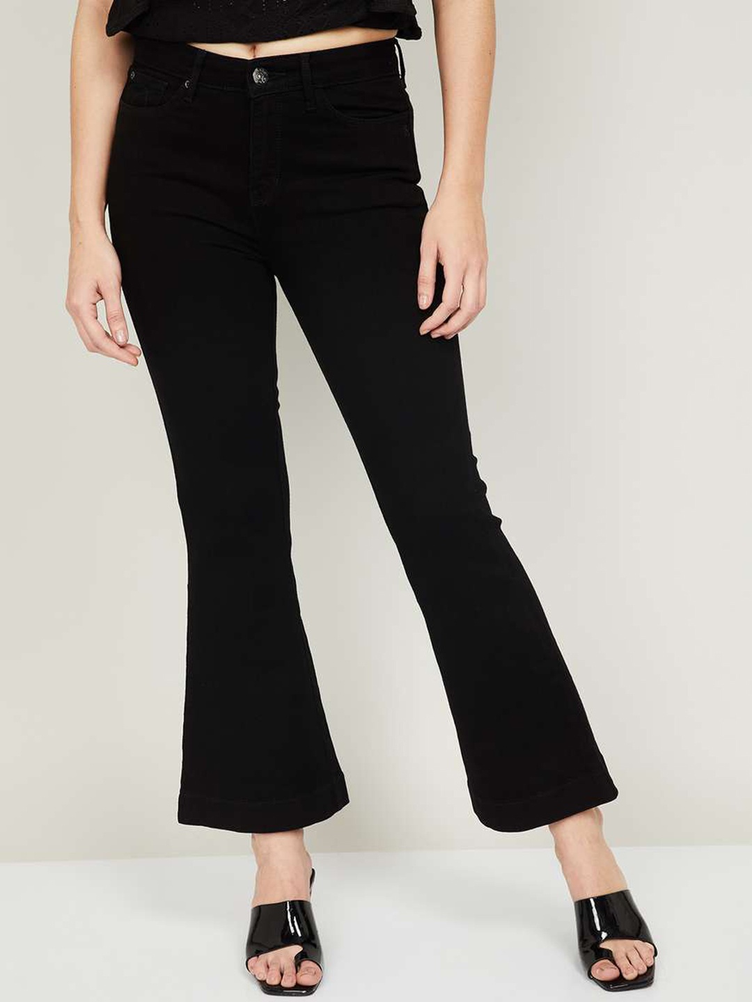 

Xpose Women Black Comfort Flared High-Rise Stretchable Jeans