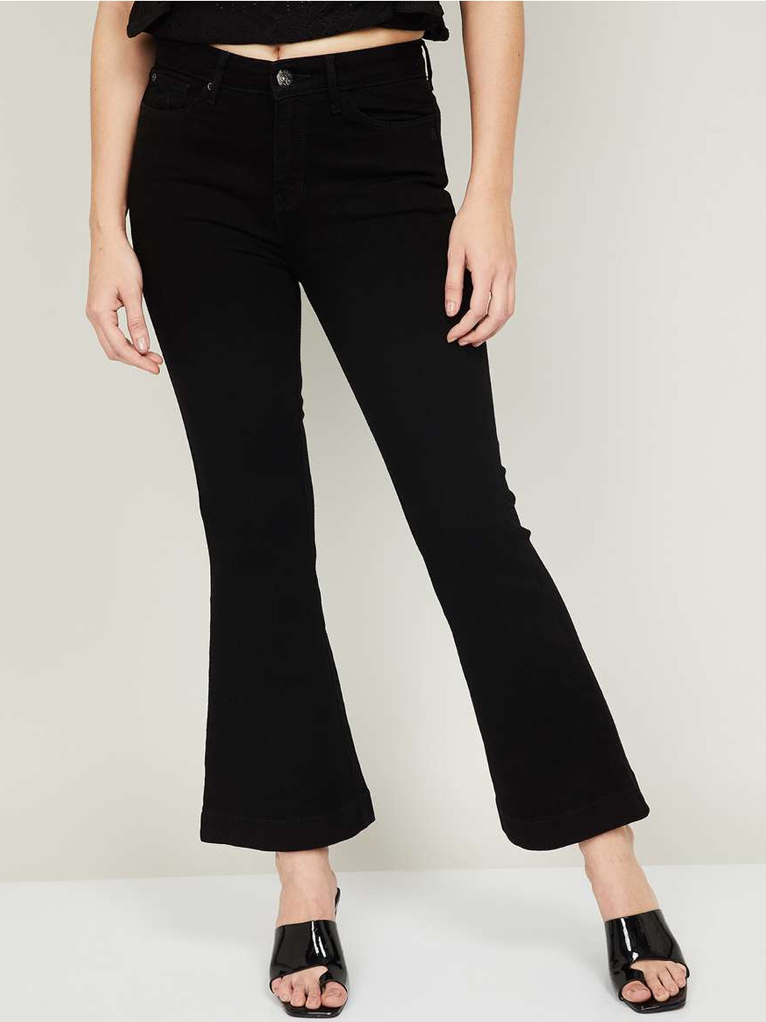

Xpose Women Black Comfort Flared High-Rise Stretchable Jeans