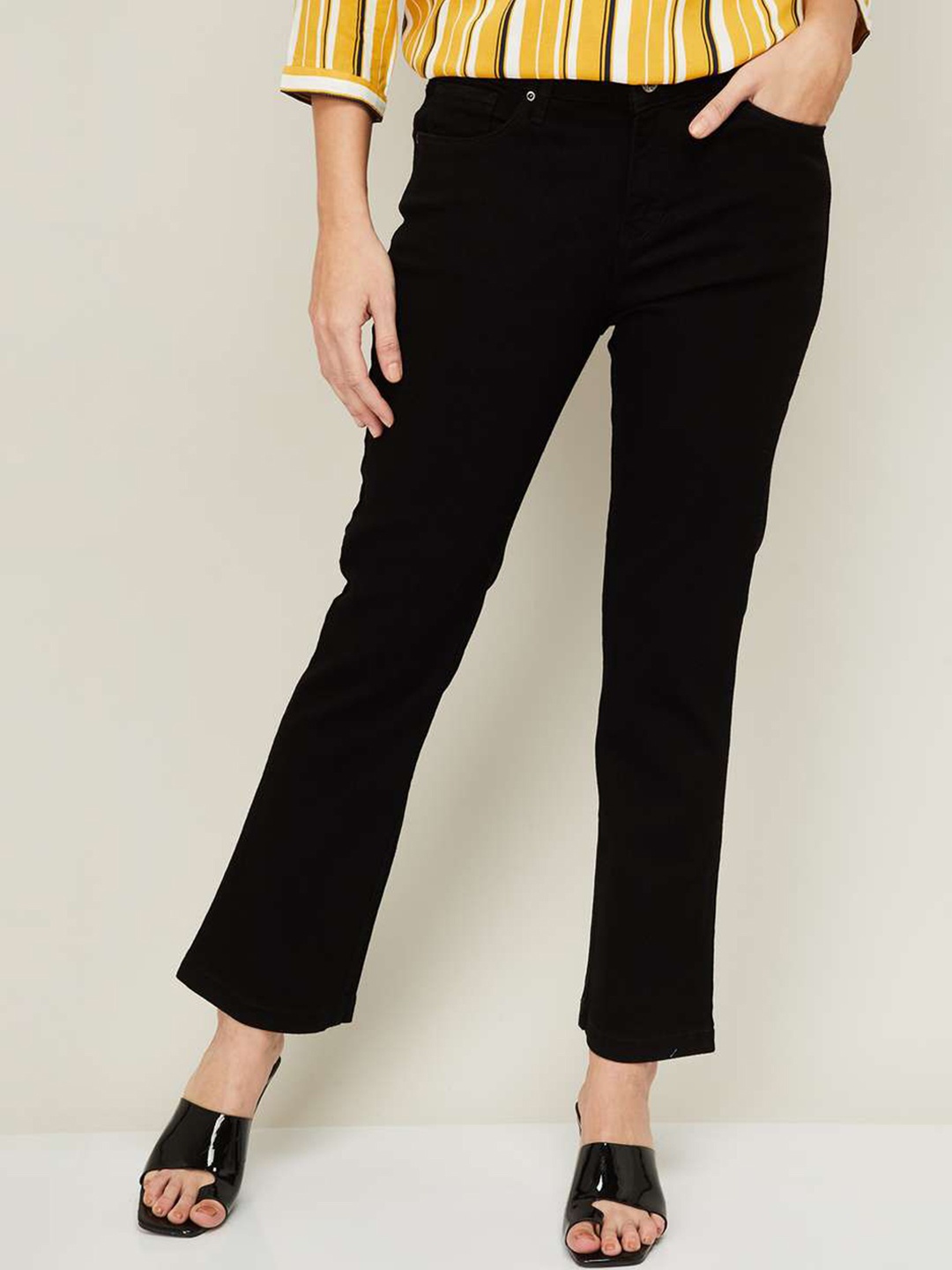 

Xpose Women Black Comfort Bootcut High-Rise Stretchable Jeans