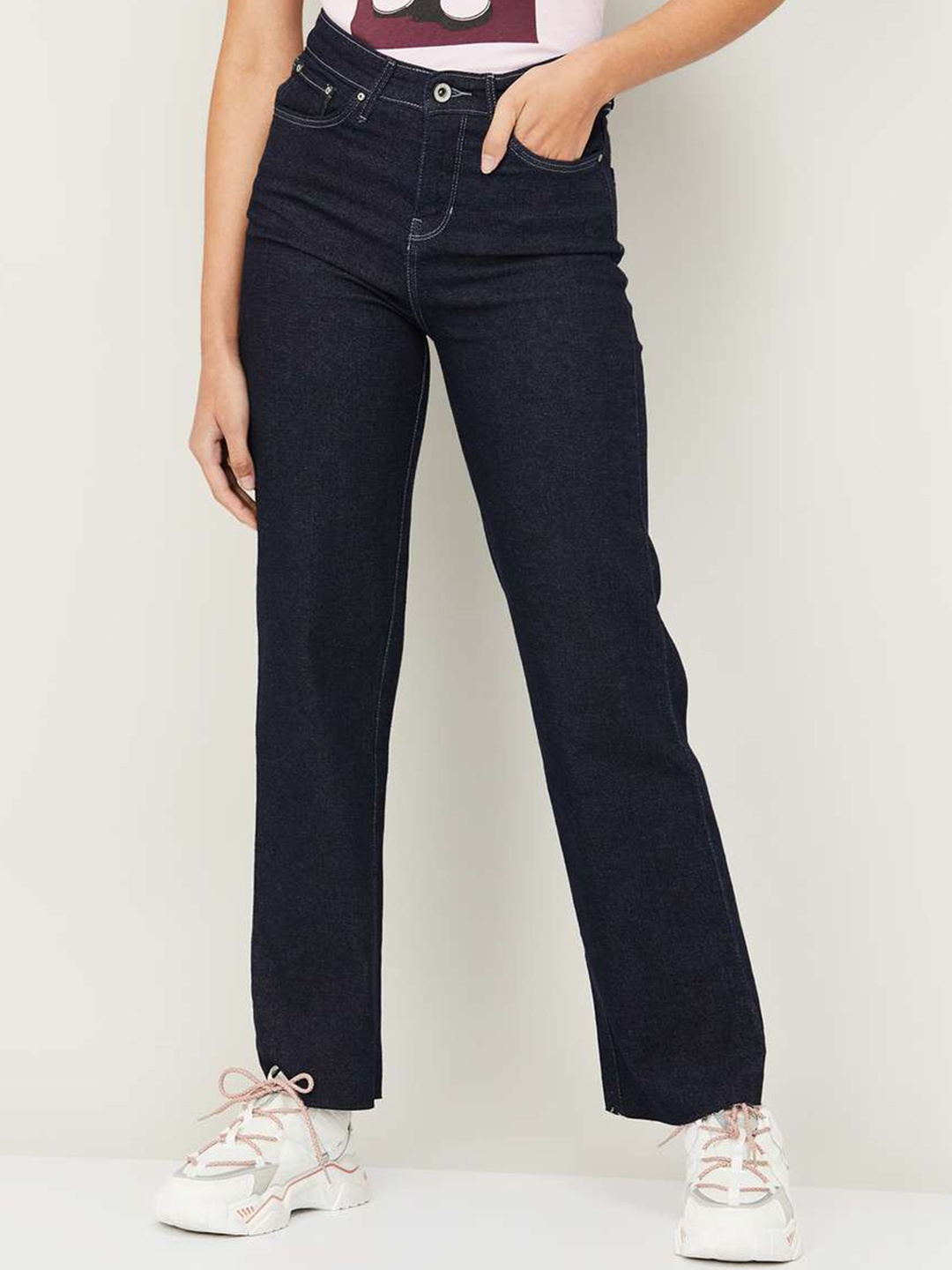 

Xpose Women Blue Comfort Wide Leg High-Rise Stretchable Jeans