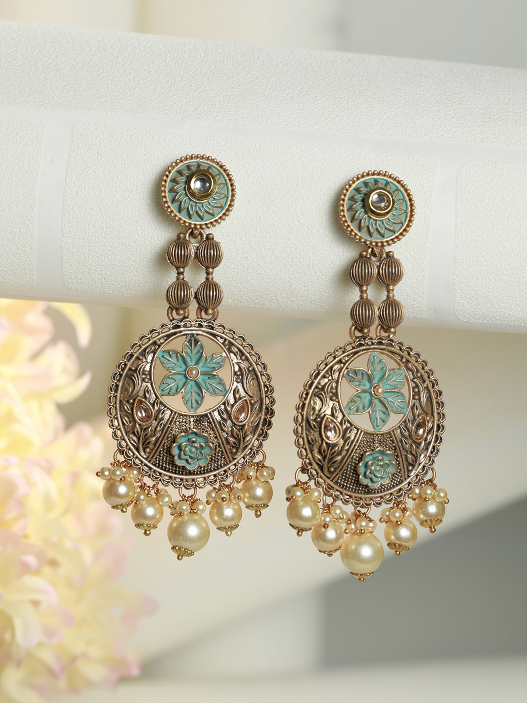 

Priyaasi Gold-Toned & Green Contemporary Drop Earrings