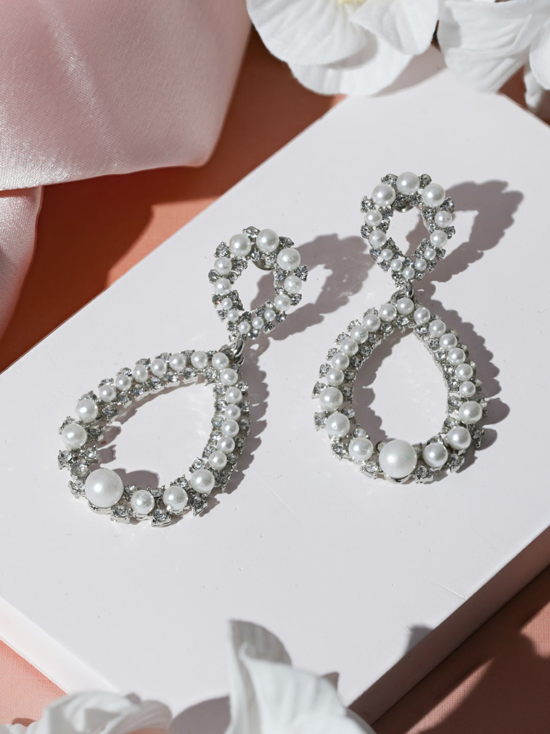 

Priyaasi Silver-Plated Stone Studded Contemporary Drop Earrings