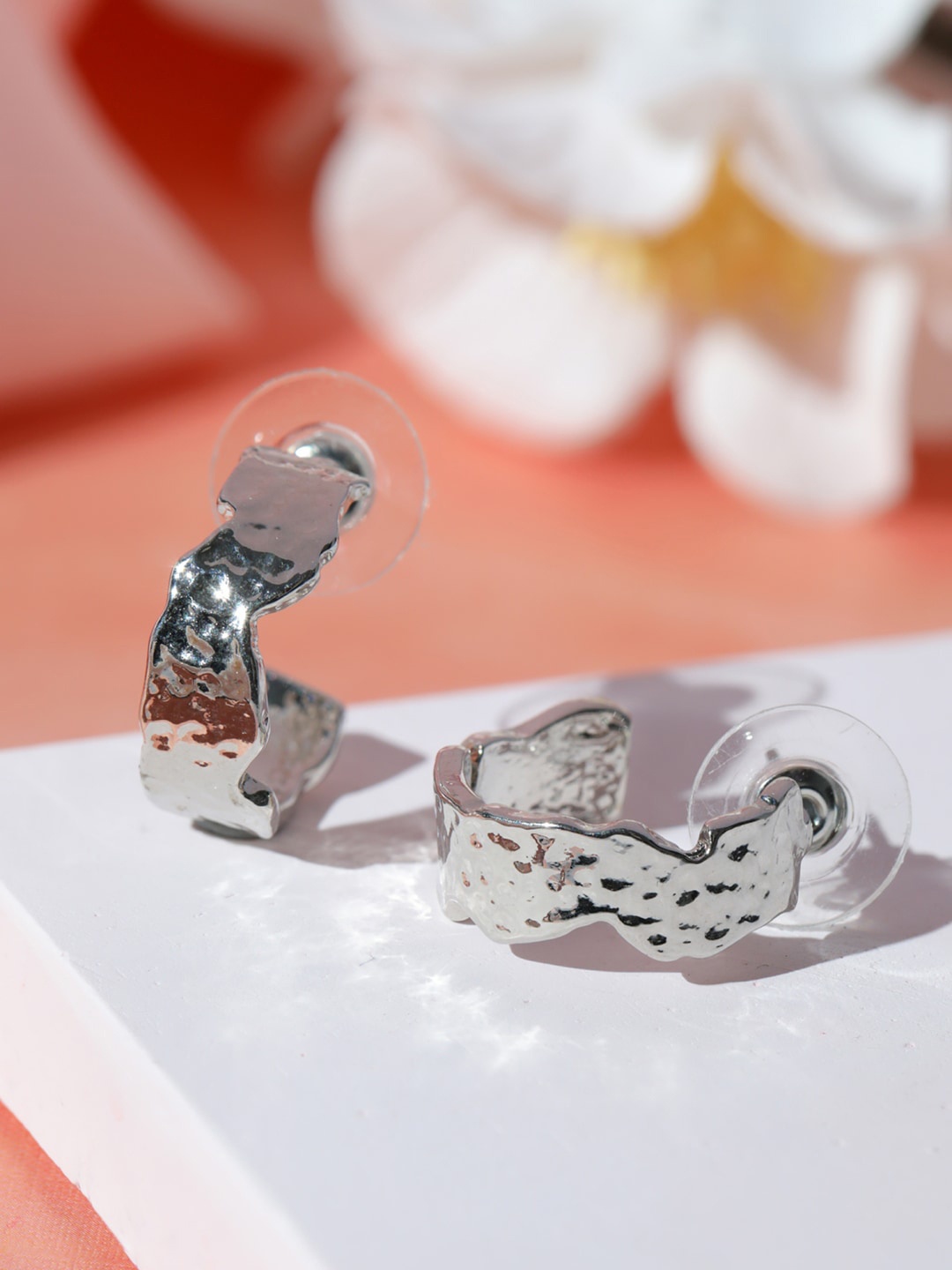

Priyaasi Silver Plated Contemporary Half Hoop Earrings