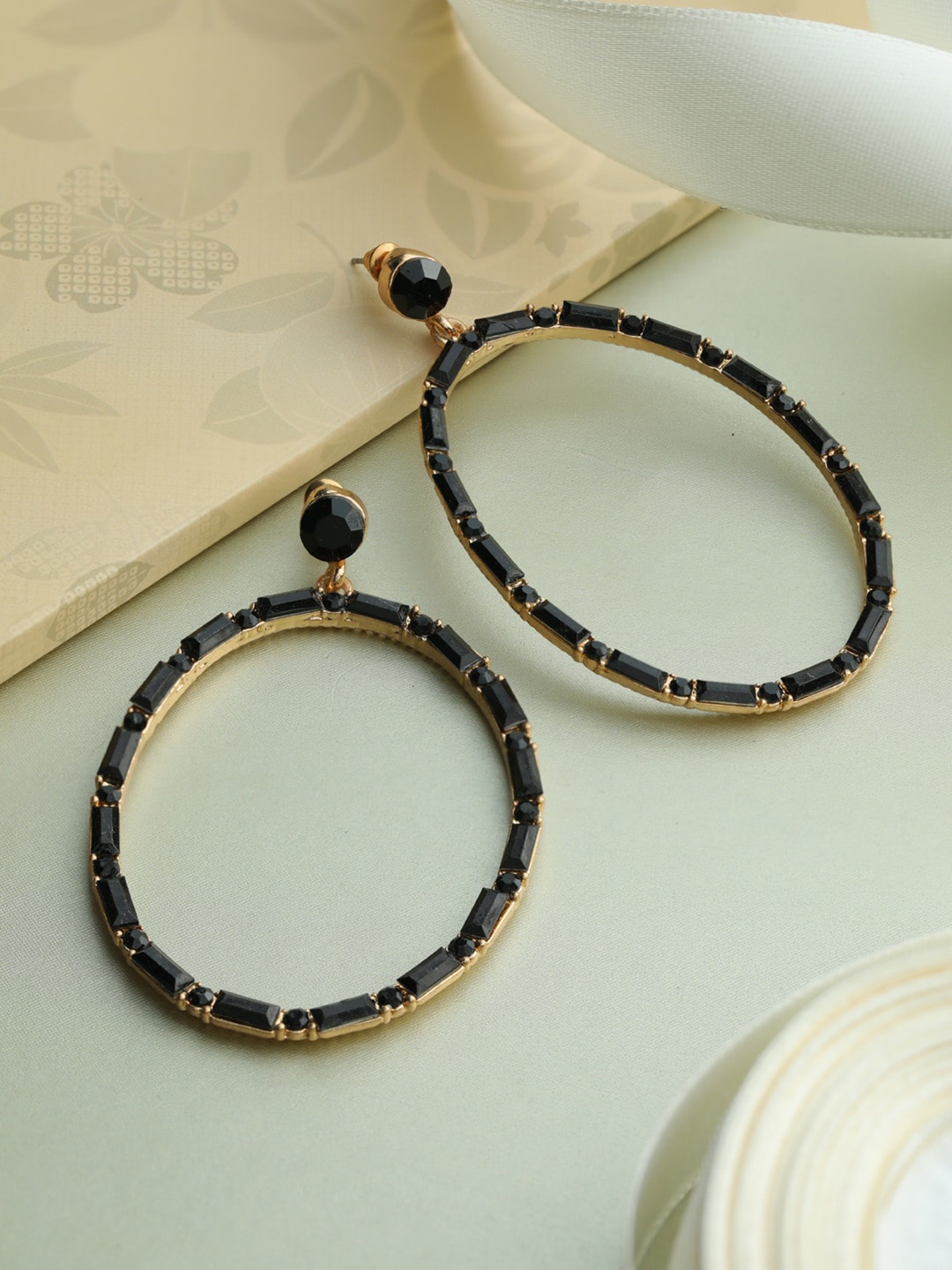 

Priyaasi Black & Gold-Toned Circular Hoop Earrings