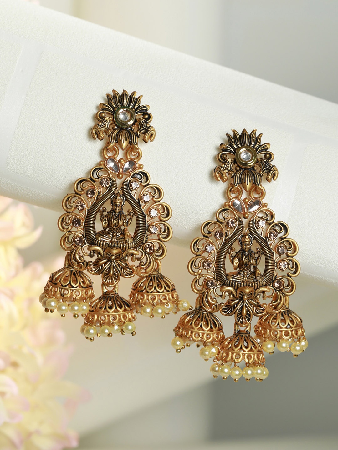 

Priyaasi Gold-Toned Goddess Laxmi Gold Plated Drop Earrings