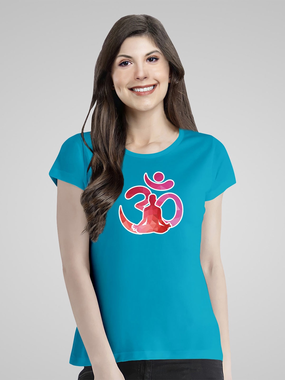 

Pootlu Women Turquoise Blue Printed Extended Sleeves T-shirt