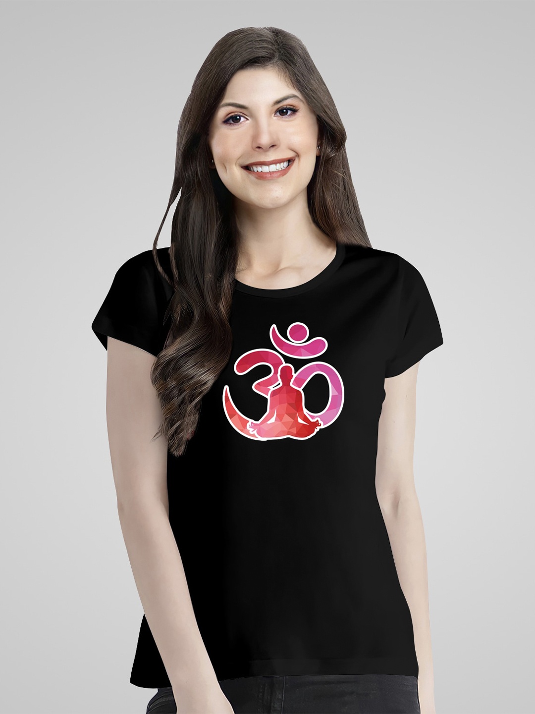 

Pootlu Women Black Printed Pure Cotton T-shirt