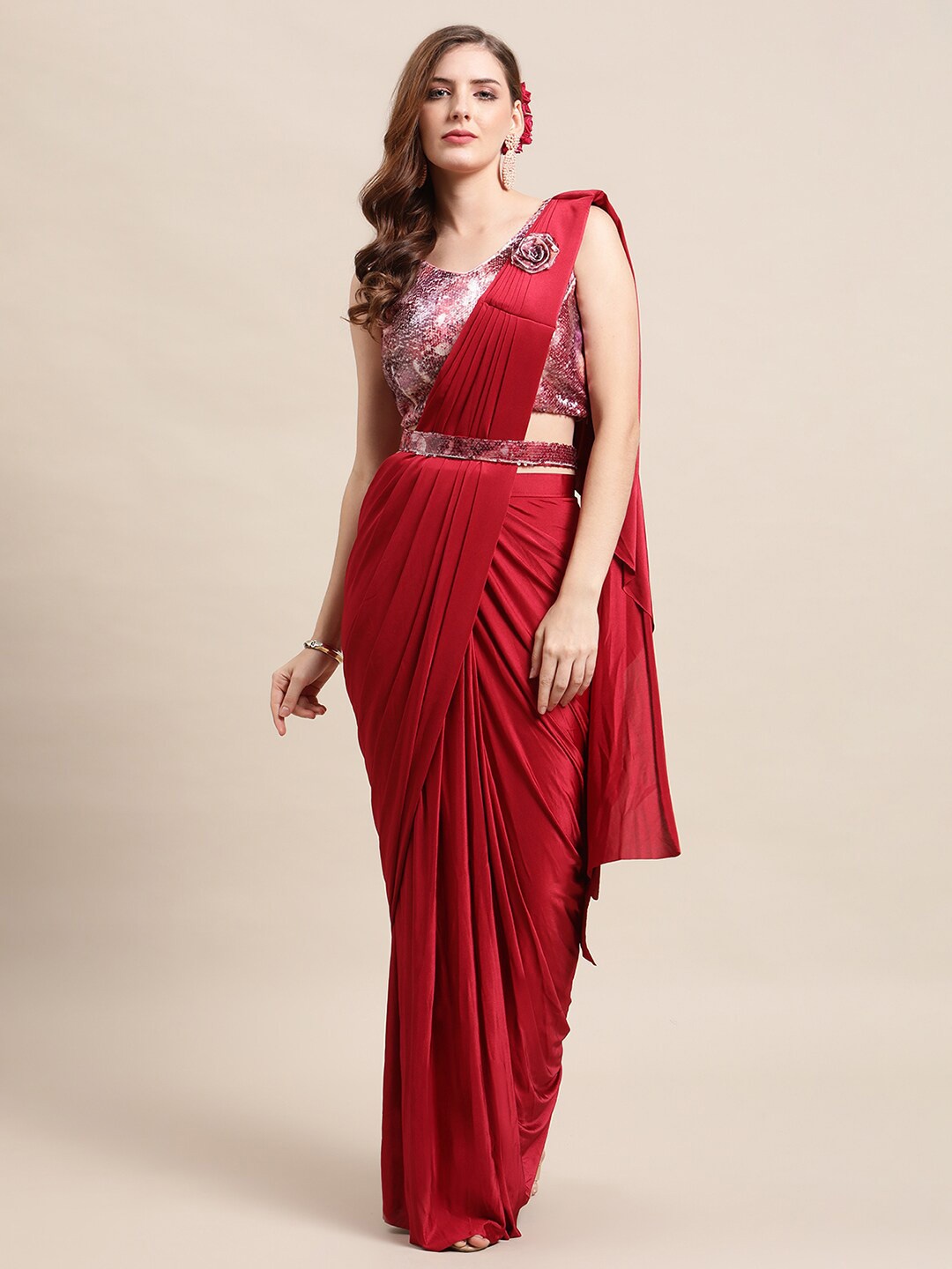 

Grancy Maroon Embellished Ready to Wear Saree