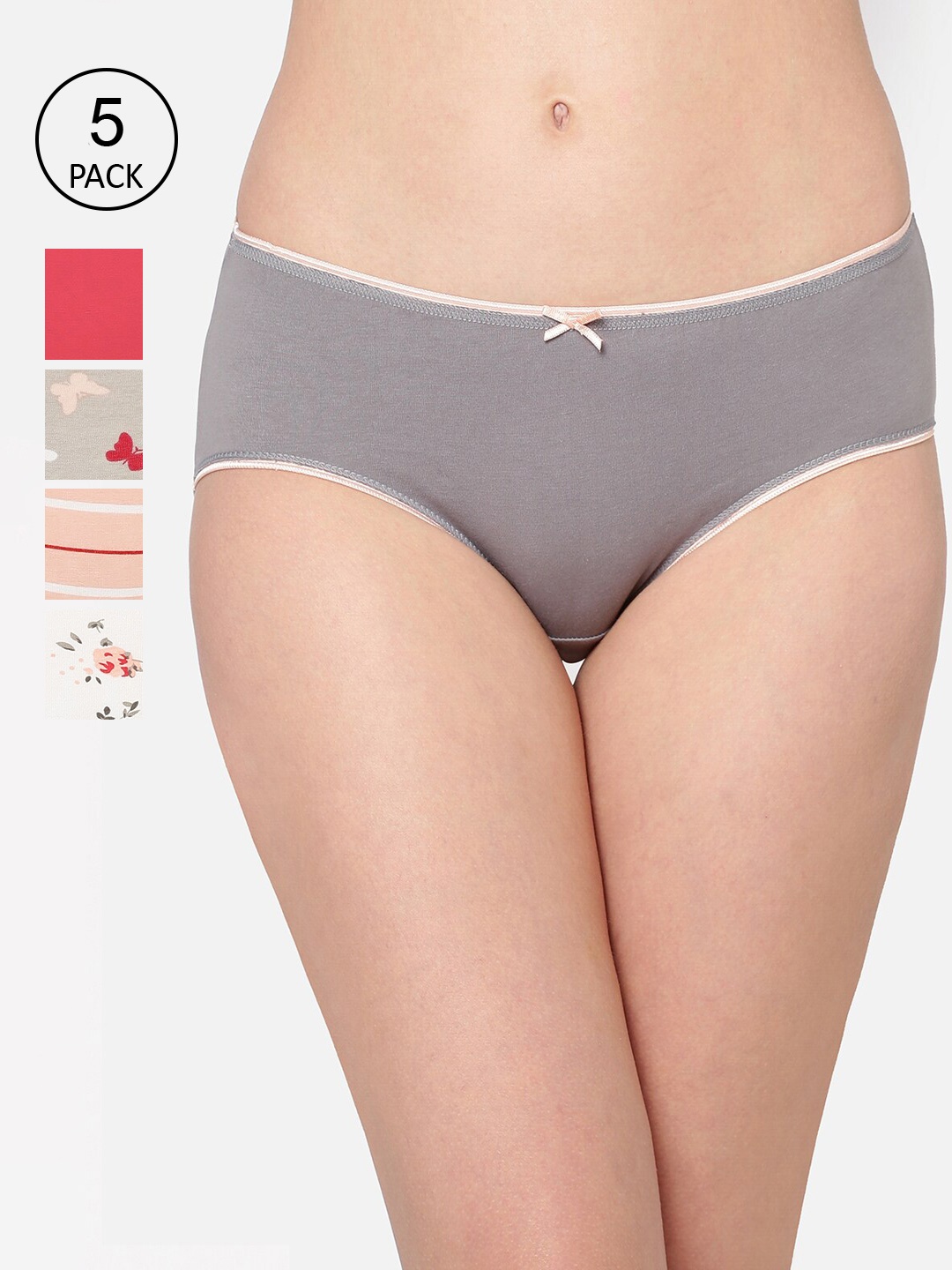 

Juliet Women Pack of 5 Printed Hipster Briefs, Grey