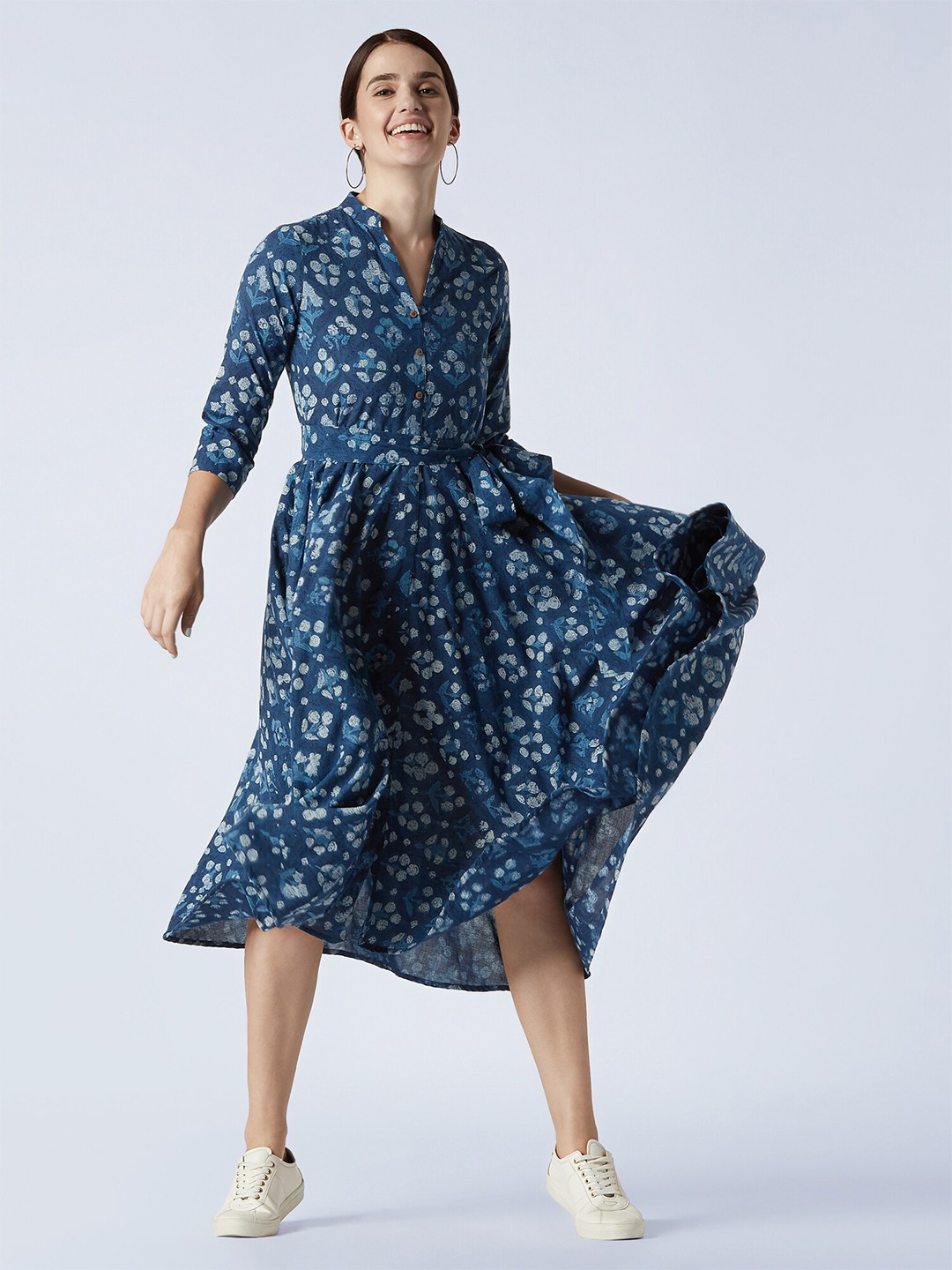 

OKHAI Blue Floral Pure Cotton Midi Dress