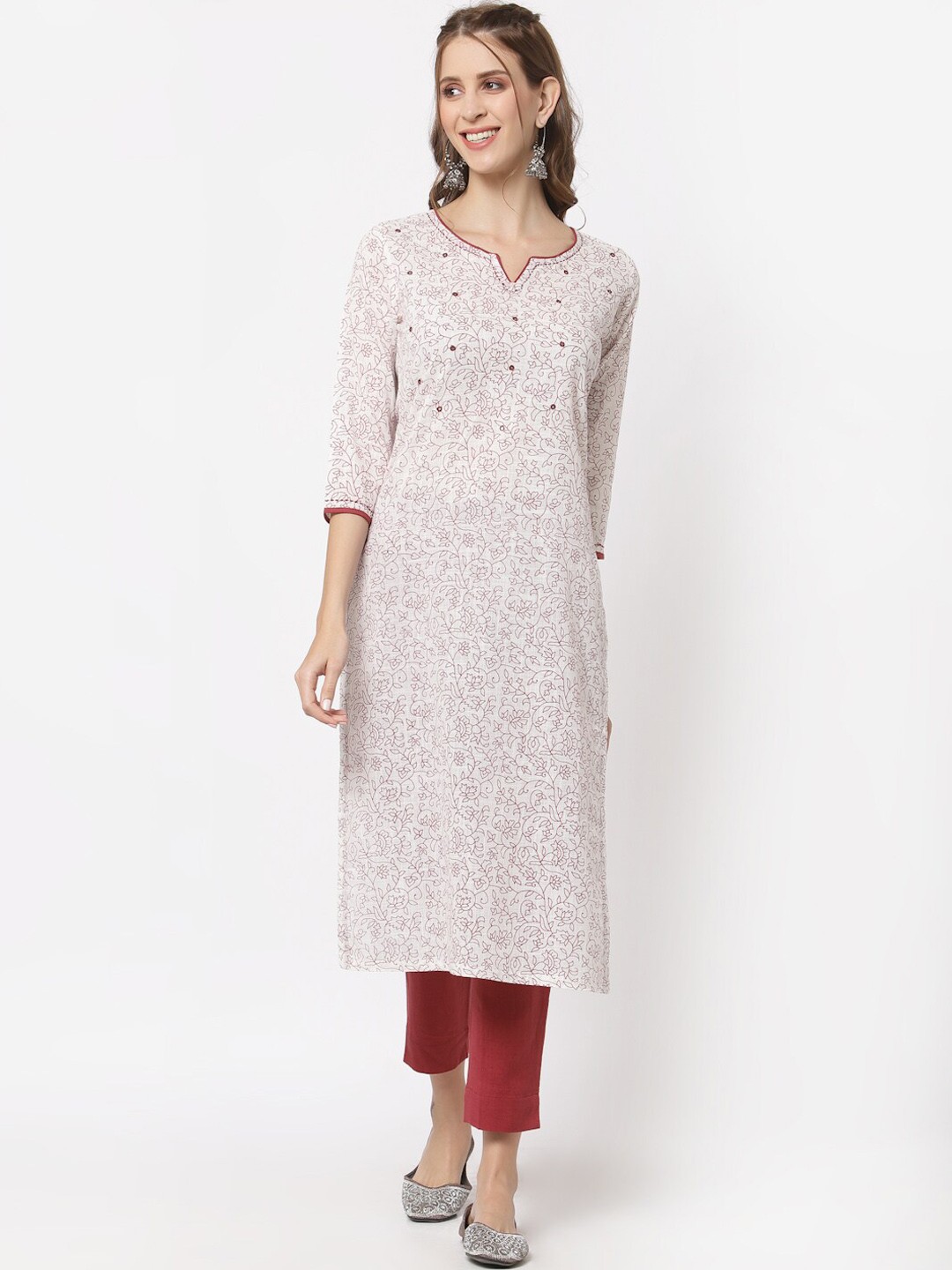 

KAMI KUBI White Ethnic Motifs Printed Pure Cotton Kurta with Trousers