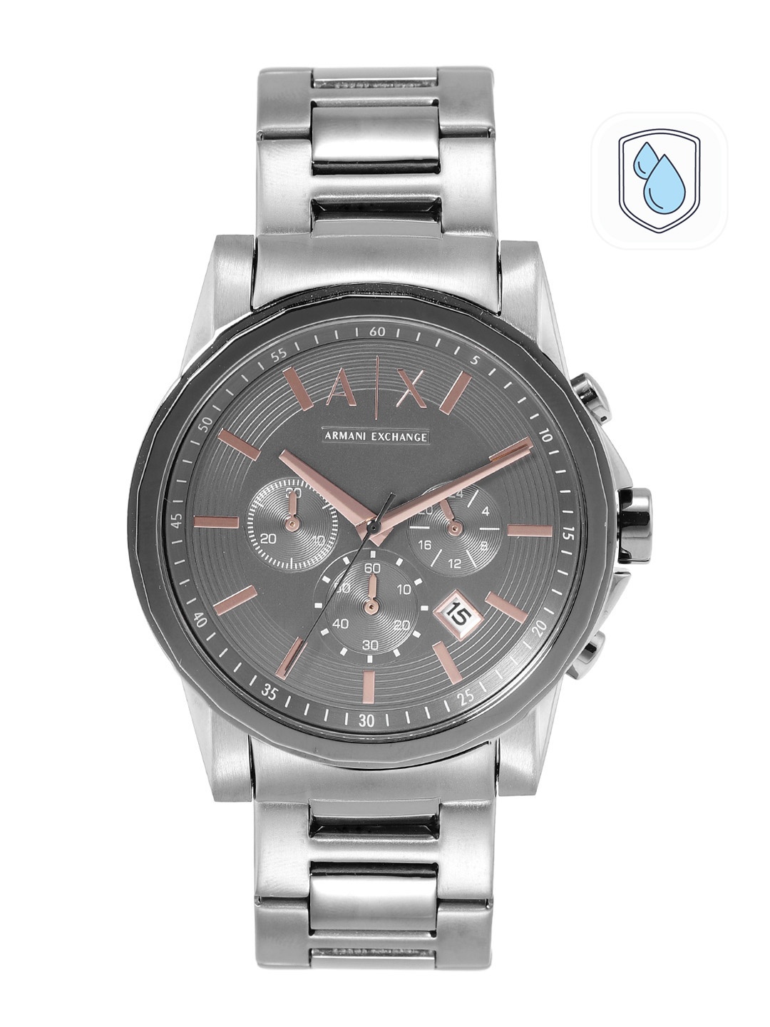 

Armani Exchange Men Grey Dial & Gunmetal Toned Stainless Steel Bracelet Style Straps Analogue Watch