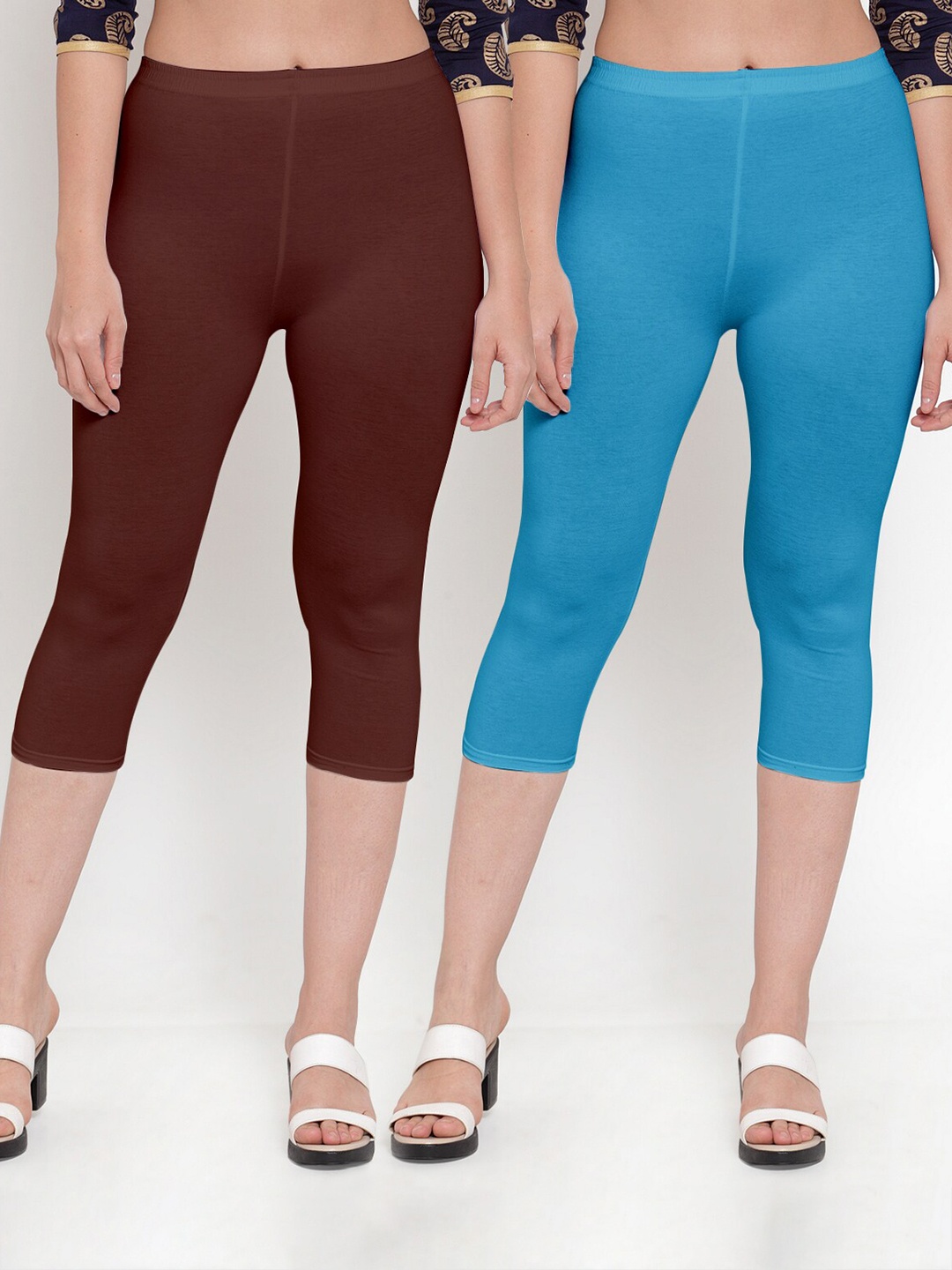 

Jinfo Women Pack Of 2 Brown & Blue Capris
