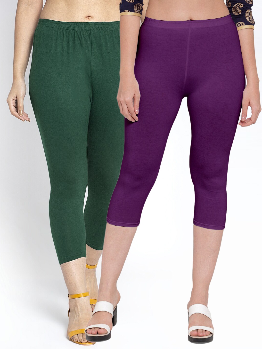 

Jinfo Women Green & Purple Set Of 2 Capris