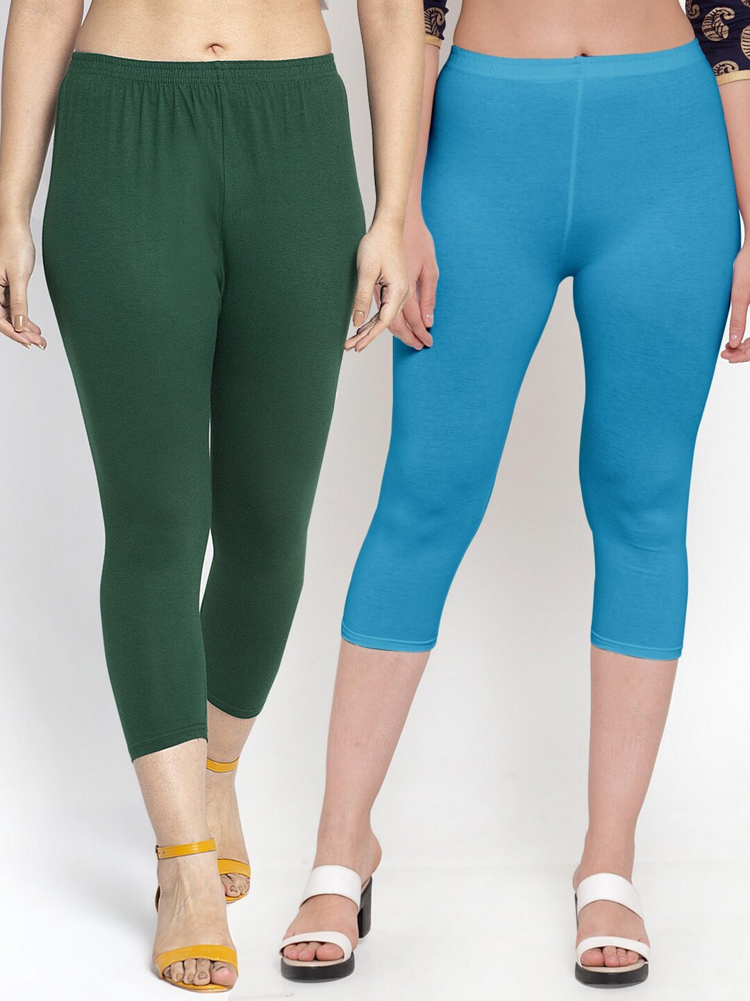 

Jinfo Women Green & Blue Solid Capris Pack Of 2