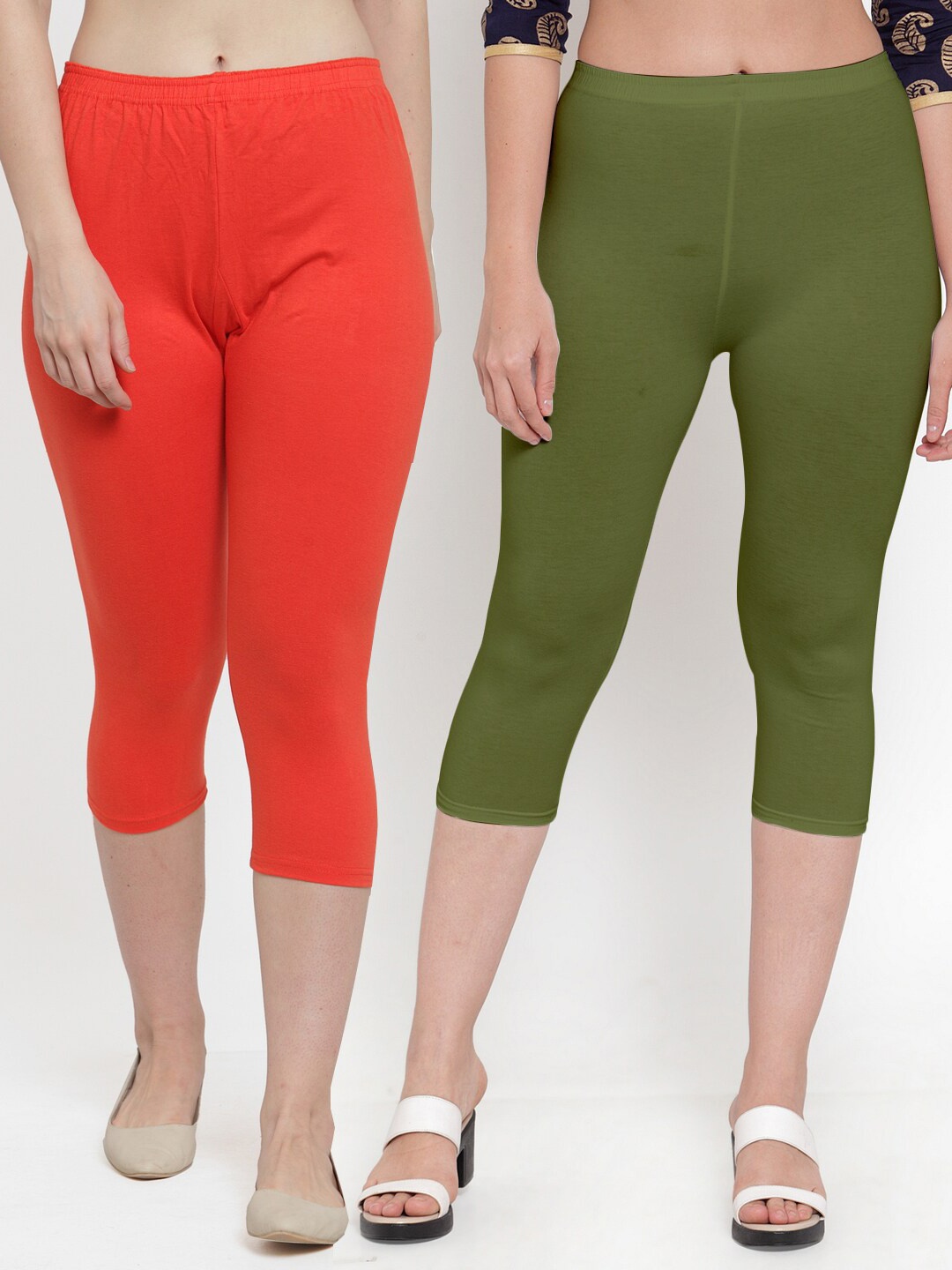 

Jinfo Pack Of 2 Mid-Rise Three-Fourth Length Leggings, Orange