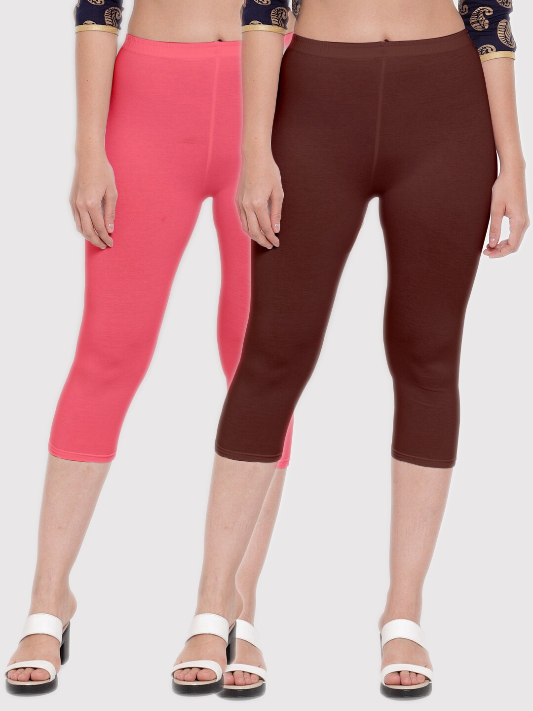 

Jinfo Pack Of 2 Mid-Rise Three-Fourth Length Leggings, Pink
