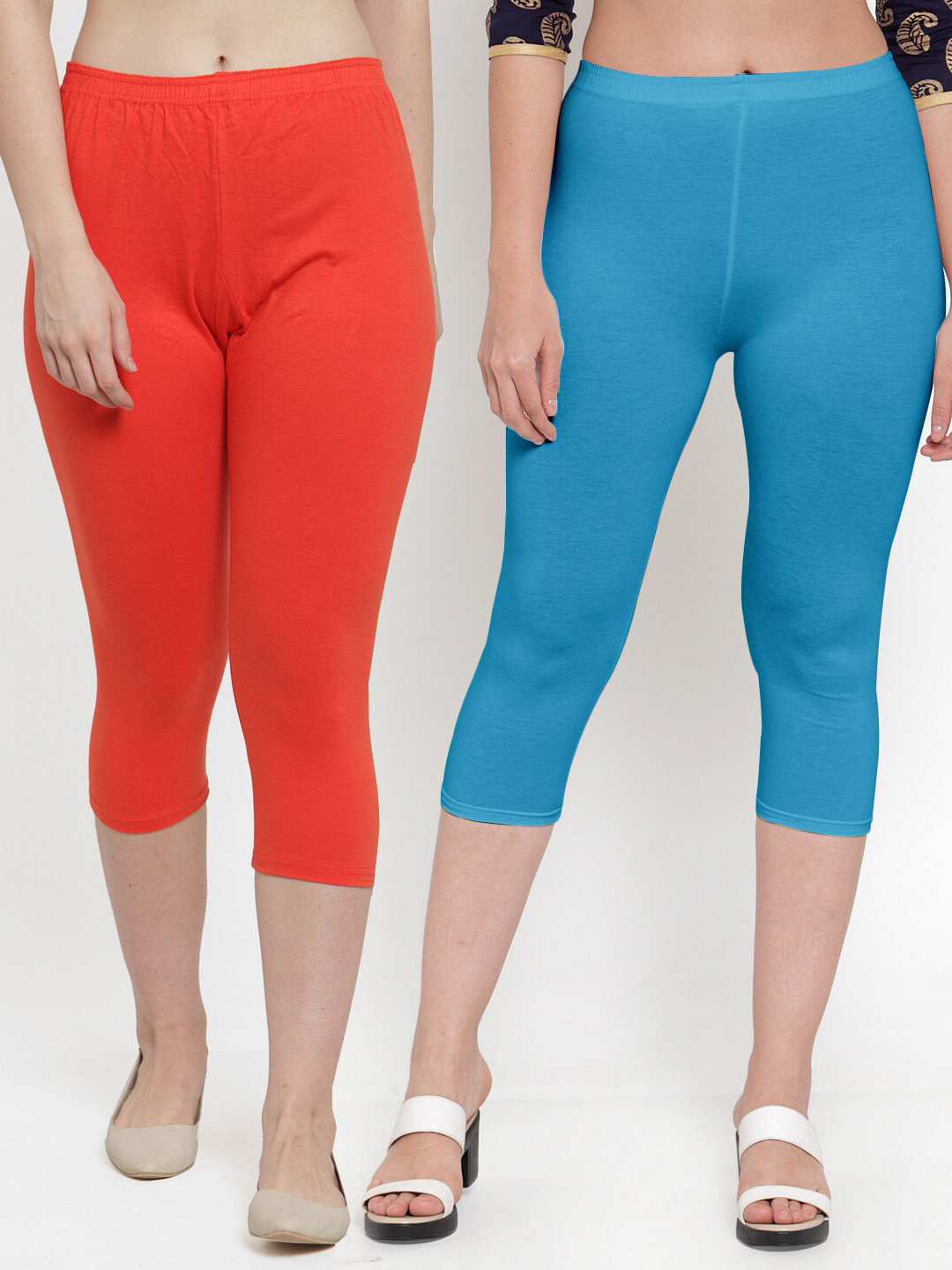

Jinfo Women Pack Of 2 Orange & Blue Capris