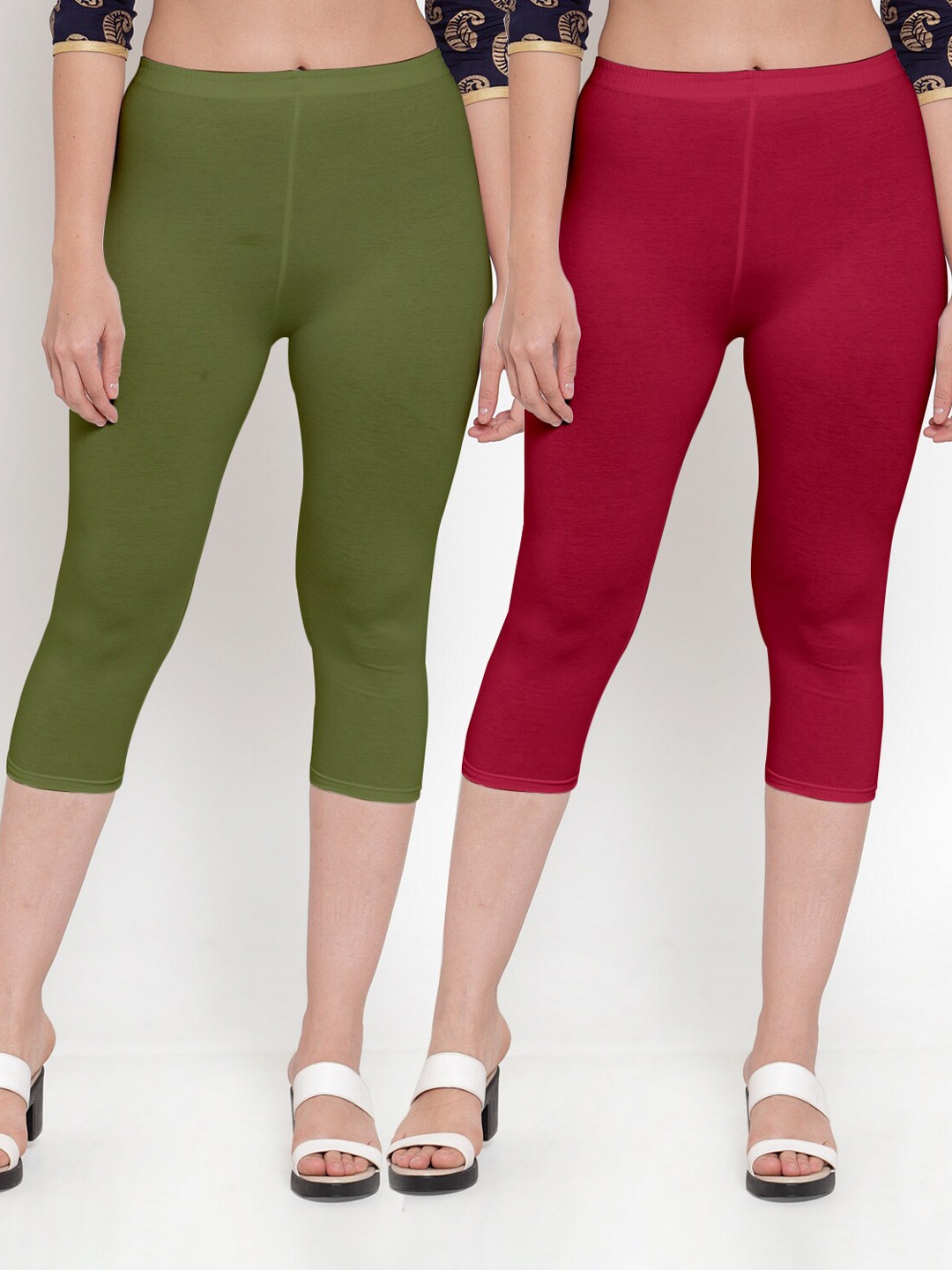 

Jinfo Women Pack Of 2 Maroon & Olive Green Capris
