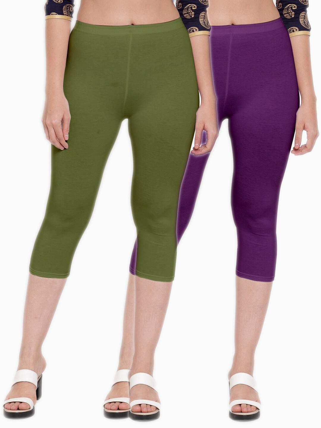 

Jinfo Women Set of 2 Slim Fit Capris, Purple
