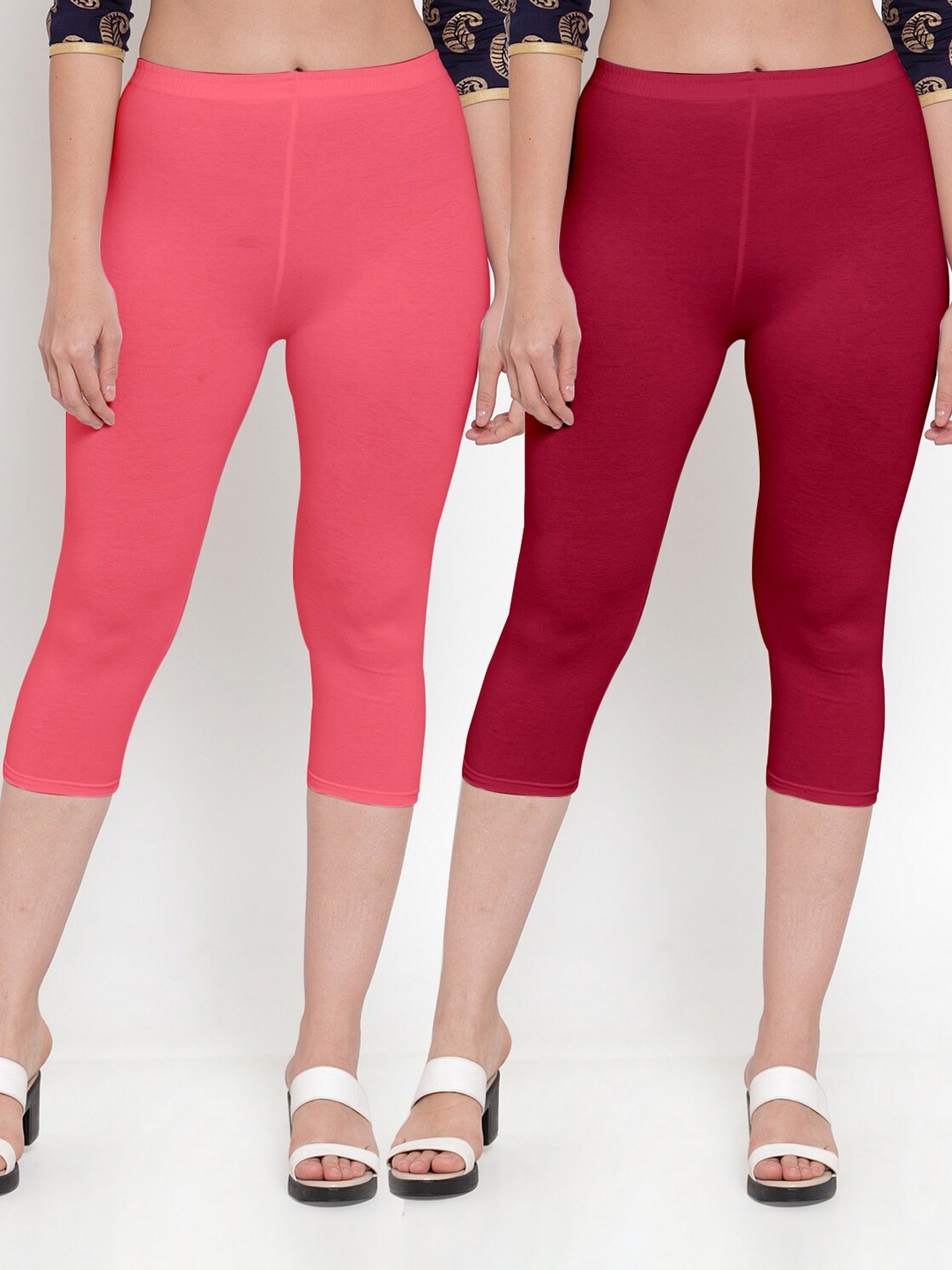 

Jinfo Women Pack Of 2 Maroon & Pink Solid Capris